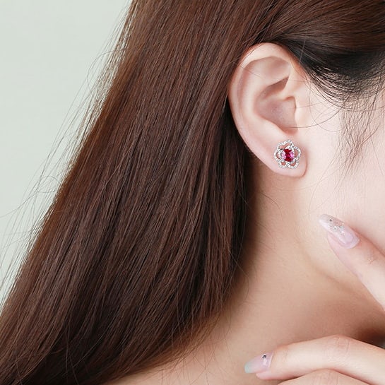 14k Gold 1.35 Ctw Natural Ruby & Diamond Earrings - 6