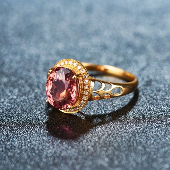 14k Gold 2.5 Ct Natural Tourmaline & Diamond Ring - 3