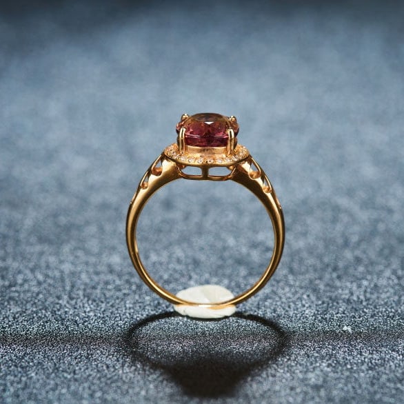 14k Gold 2.5 Ct Natural Tourmaline & Diamond Ring - 4