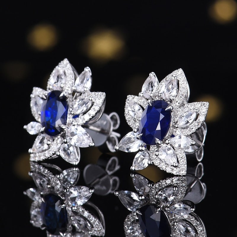 14k Gold 1.23 Ctw Natural Sapphire & Diamond Earrings - 2