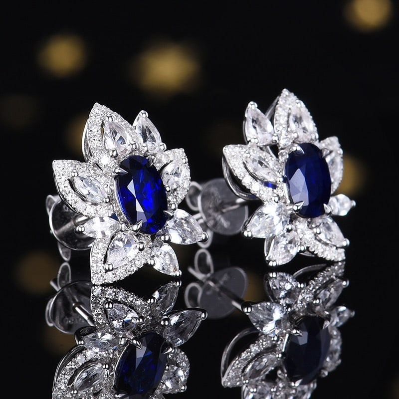 14k Gold 1.23 Ctw Natural Sapphire & Diamond Earrings - 3