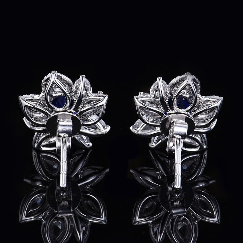 14k Gold 1.23 Ctw Natural Sapphire & Diamond Earrings - 4