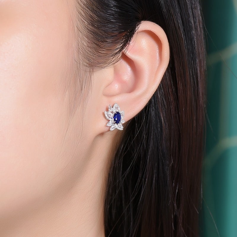 14k Gold 1.23 Ctw Natural Sapphire & Diamond Earrings - 5