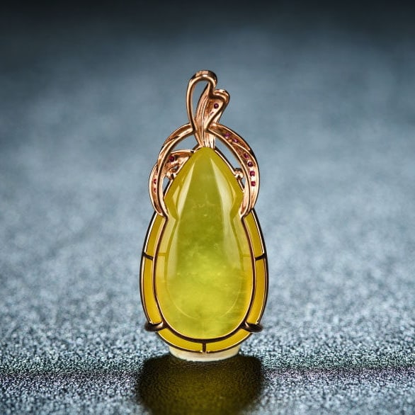 14k Gold 23.56 Ct Natural Prehnite & Ruby Pendant( Without Chain ) - 5