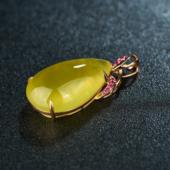 14k Gold 23.56 Ct Natural Prehnite & Ruby Pendant( Without Chain ) - 6