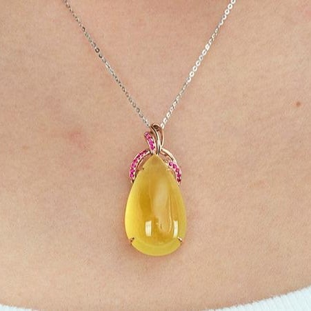14k Gold 23.56 Ct Natural Prehnite & Ruby Pendant( Without Chain ) - 8