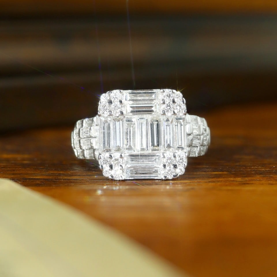 14k Gold 4.00 Ct Natural H Diamond Ring: Ref:231128020 // gold content:14k gold // ring size:7. 25us // // main gemstone:diamond // shape:multiple // carat weight:4. 00ct // clarity grade:vs-si // color:h // treatment:natural // High