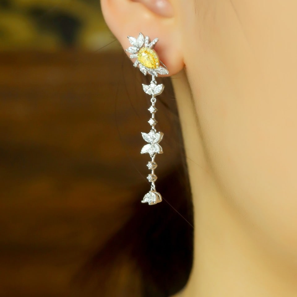 14k Gold 2.69 Ctw Natural Yellow Diamond & Diamond Earrings - 5