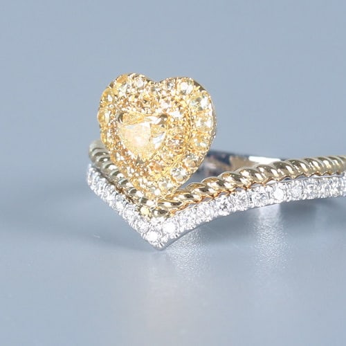14k Gold 0.42 Ctw Natural Yellow Diamond & Diamond Ring - 2