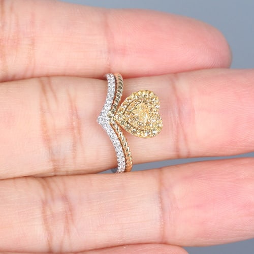 14k Gold 0.42 Ctw Natural Yellow Diamond & Diamond Ring - 5