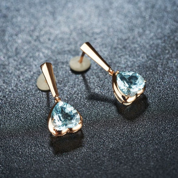 14k Gold 3.16 Ct Natural Aquamarine Earrings - 6