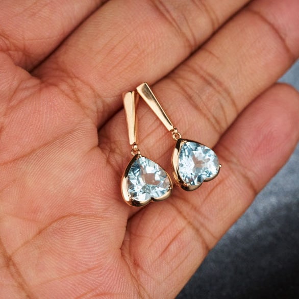14k Gold 3.16 Ct Natural Aquamarine Earrings - 7