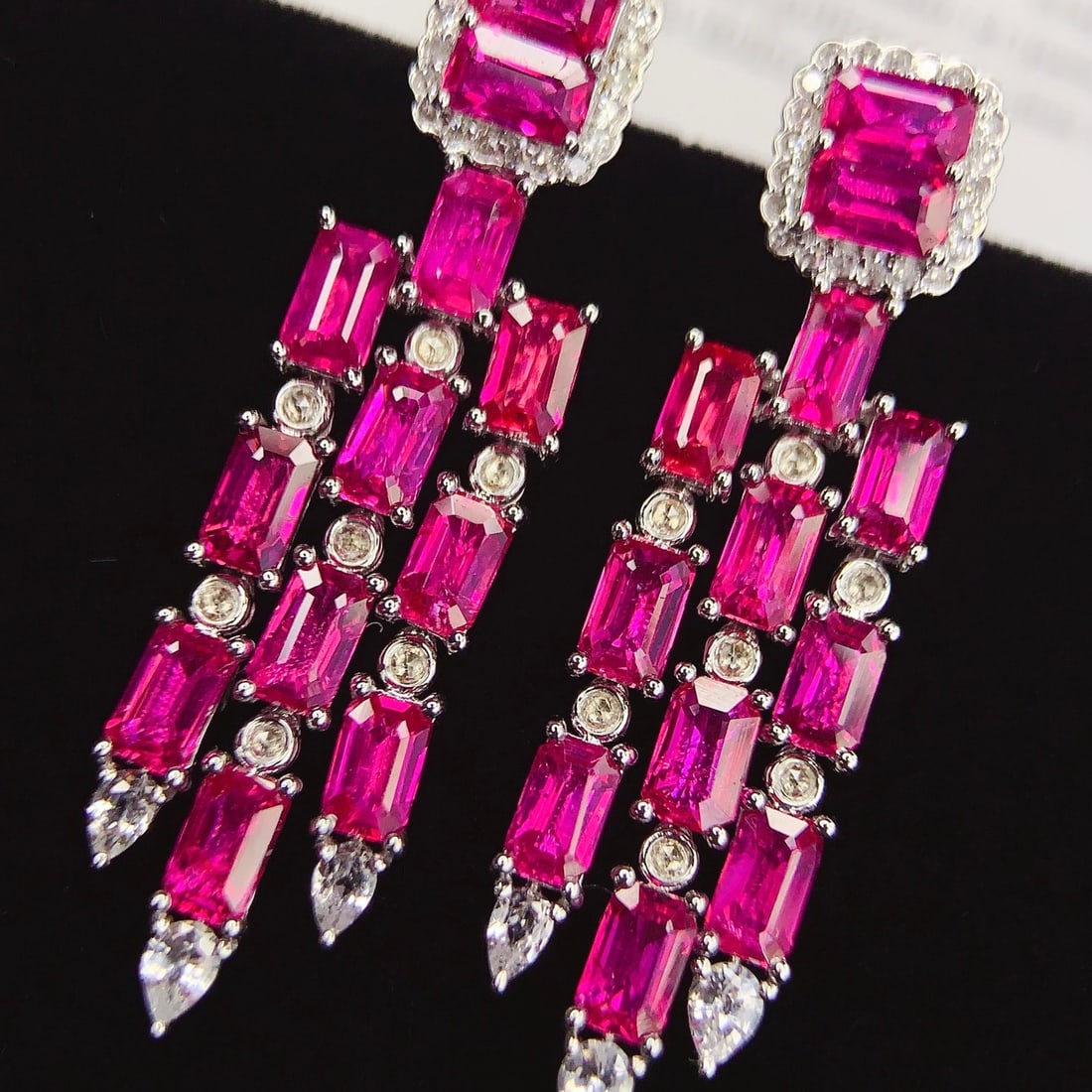 14k Gold 8.29 Ct Natural Ruby & Diamond Earrings - 4