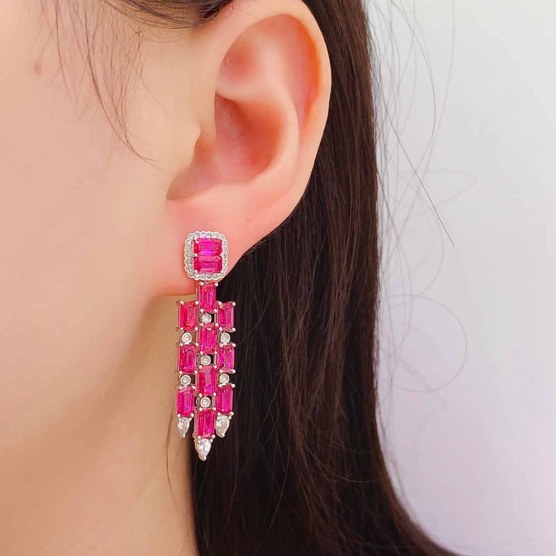 14k Gold 8.29 Ct Natural Ruby & Diamond Earrings - 5