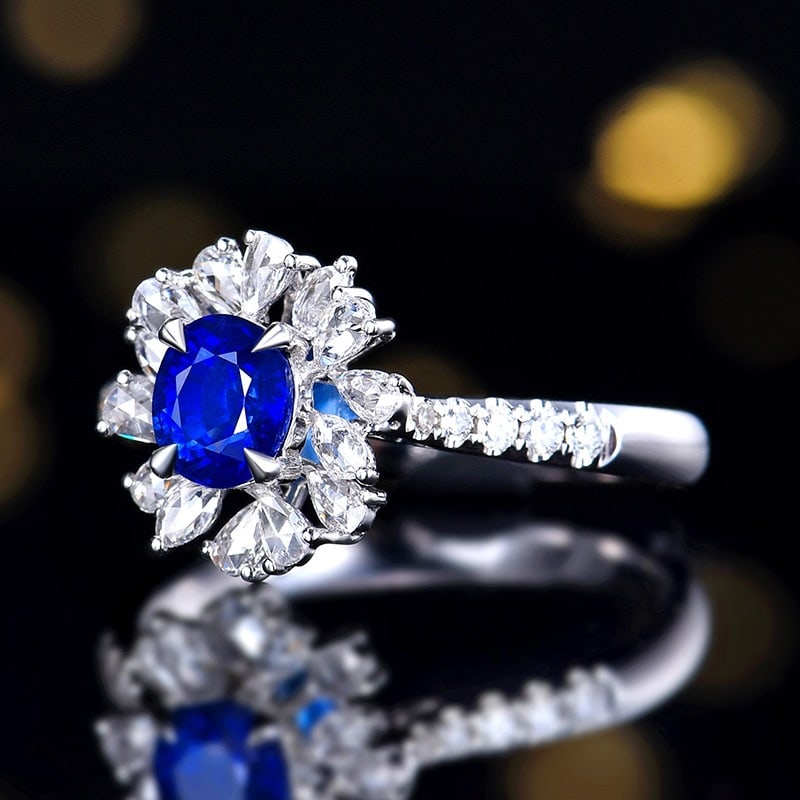 14k Gold 1.31 Ctw Vivid Blue Natural Sapphire & Diamond Ring - 2