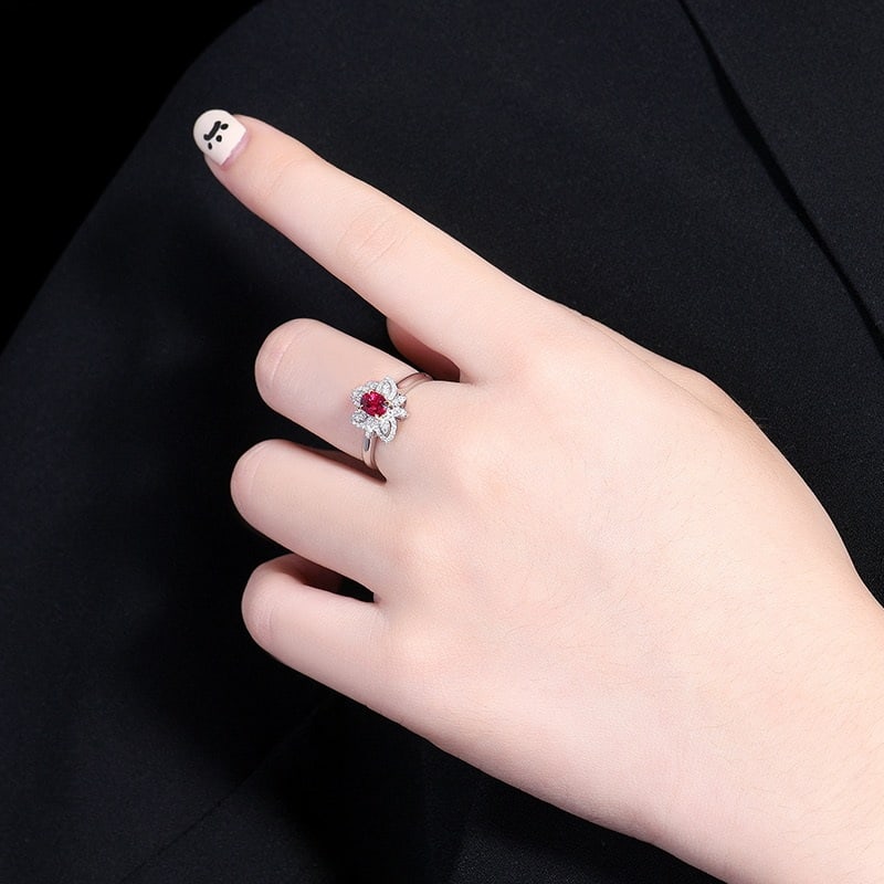 14k Gold 0.88 Ctw Natural Ruby & Diamond Ring - 7