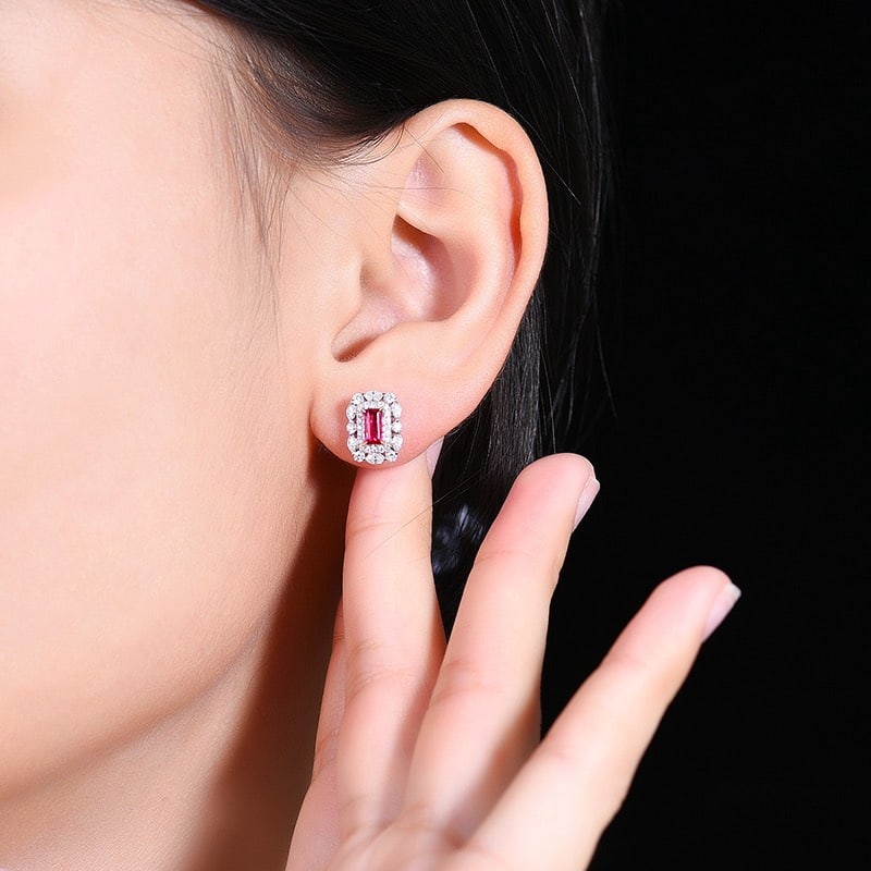 14k Gold 0.98 Ctw Natural Ruby & Diamond Earrings - 6