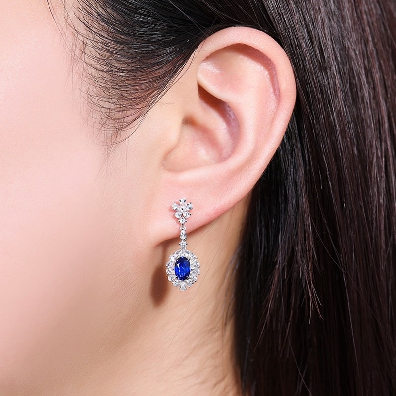14k Gold 2.37 Ctw Vivid Blue Natural Sapphire & Sapphire Earrings - 4