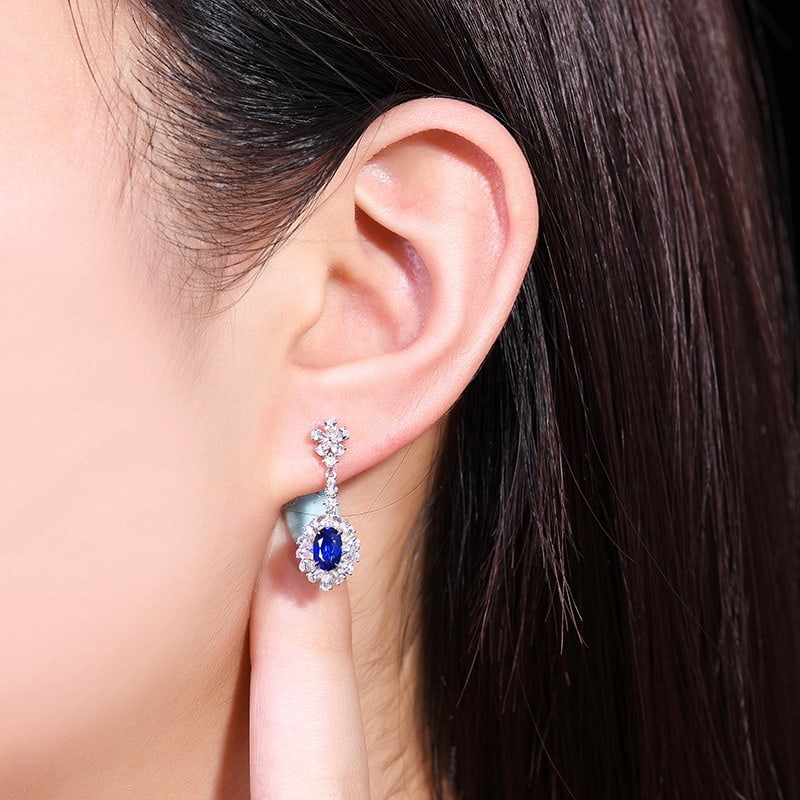 14k Gold 2.37 Ctw Vivid Blue Natural Sapphire & Sapphire Earrings - 5