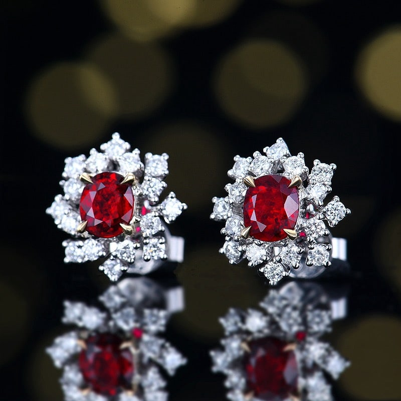 14k Gold 1.23 Ctw Natural Ruby & Diamond Earrings - 2