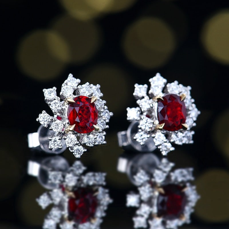 14k Gold 1.23 Ctw Natural Ruby & Diamond Earrings - 3