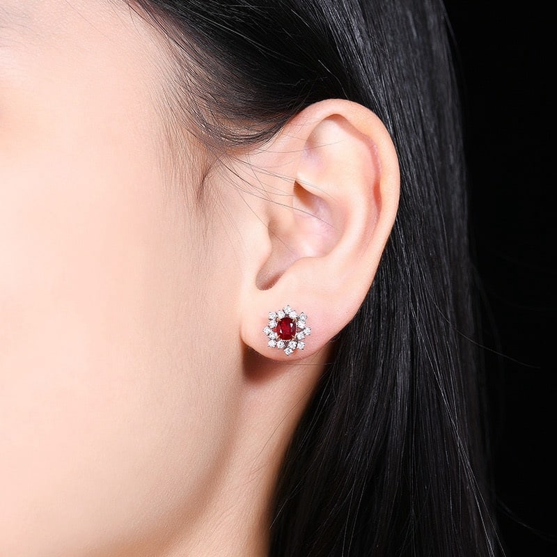 14k Gold 1.23 Ctw Natural Ruby & Diamond Earrings - 4