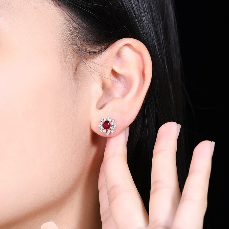 14k Gold 1.23 Ctw Natural Ruby & Diamond Earrings - 6