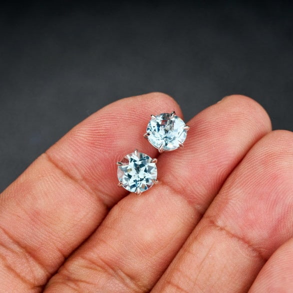 14k Gold 2.42 Ct Natural Aquamarine Earrings - 8