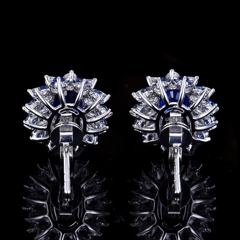 14k Gold 1.38 Ct Vivid Blue Natural Sapphire & Sapphire & Sapphire Earrings - 4