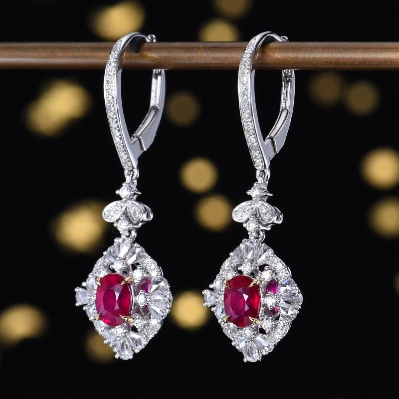 14k Gold 1.96 Ctw Natural Ruby & Diamond Earrings - 2