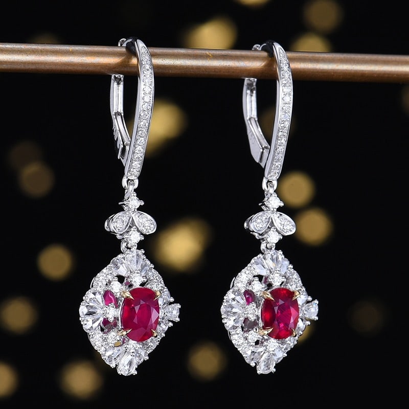 14k Gold 1.96 Ctw Natural Ruby & Diamond Earrings - 3