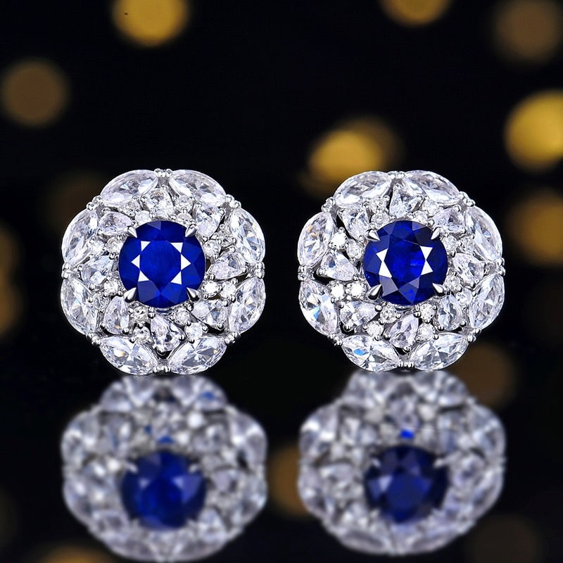 14k Gold 3.57 Ctw Natural Sapphire & Sapphire Earrings: Ref:231128053 // gold content:14k gold // main gemstone:sapphire // shape:round // carat weight:1. 7ct // color:blue // treatment:natural // cut grade:g // // adjacent gemstone 2 : sapphire //