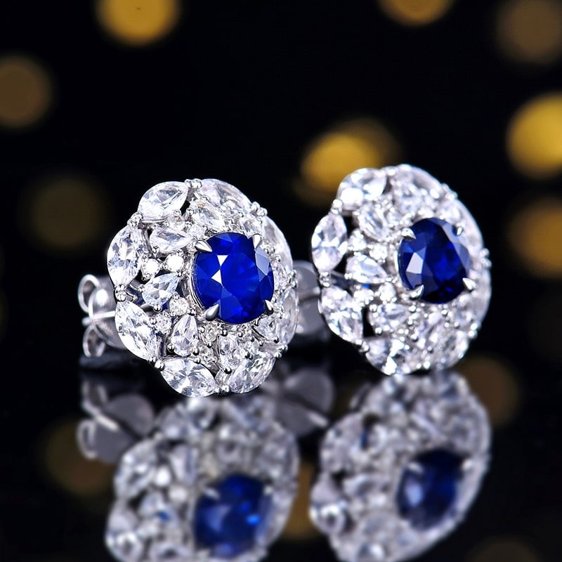 14k Gold 3.57 Ctw Natural Sapphire & Sapphire Earrings - 3