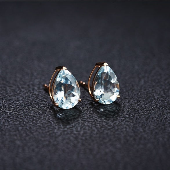 14k Gold 3.6 Ct Natural Aquamarine Earrings - 2