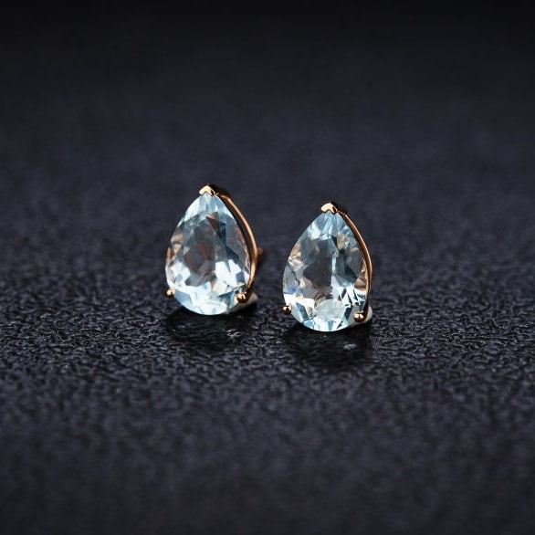 14k Gold 3.6 Ct Natural Aquamarine Earrings - 3