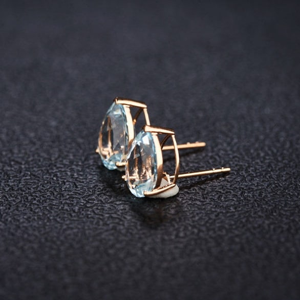 14k Gold 3.6 Ct Natural Aquamarine Earrings - 4