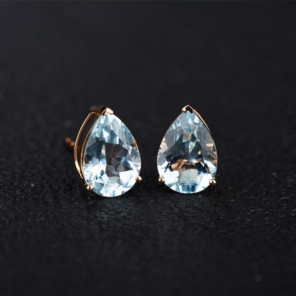 14k Gold 3.6 Ct Natural Aquamarine Earrings - 6
