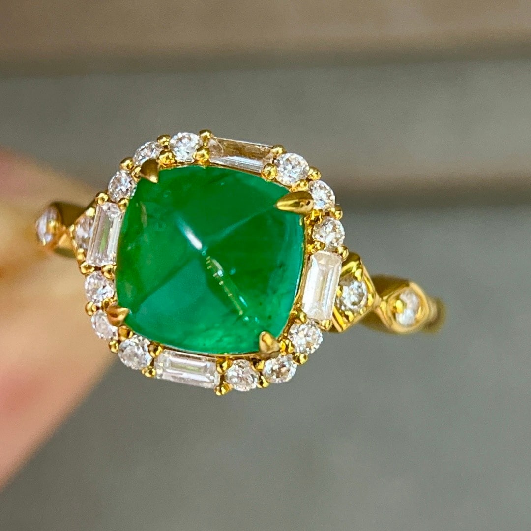 14k Gold 2.59 Ctw Vivid Green Natural Emerald & Diamond Ring - 2