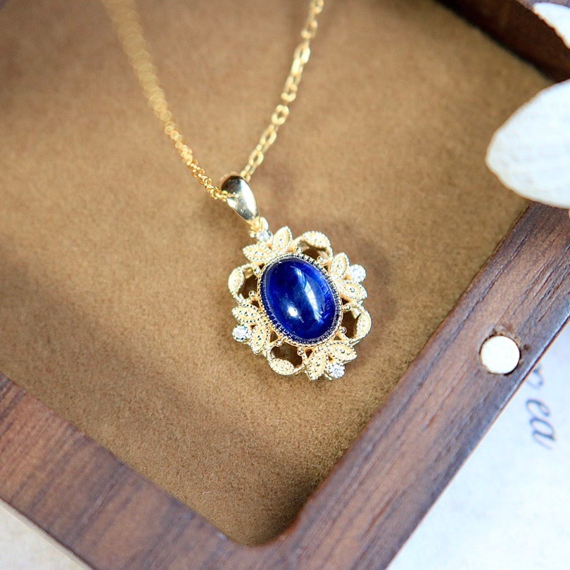 14k Gold 1.59 Ctw Natural Sapphire & Diamond Pendant( Without Chain ) - 2