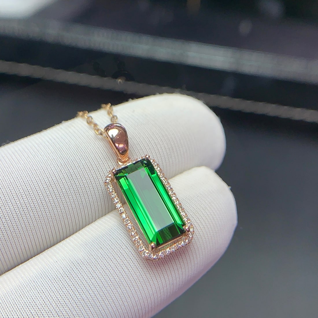 14k Gold 2.6 Ct Natural Tourmaline & Diamond Pendant( Without Chain ) - 6