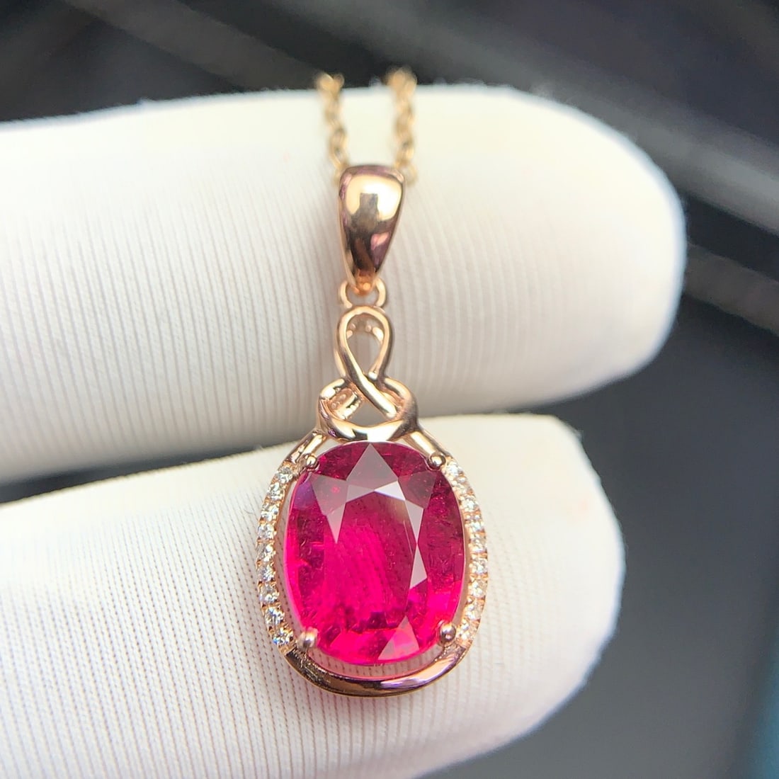 14k Gold 2.4 Ct Natural Tourmaline & Diamond Pendant( Without Chain ) - 2