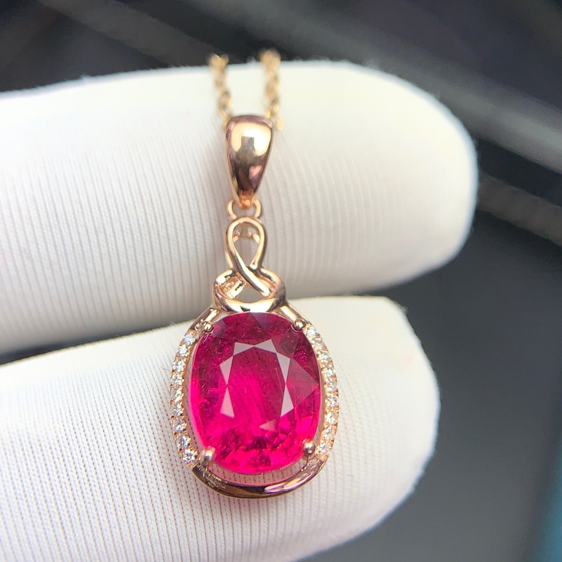 14k Gold 2.4 Ct Natural Tourmaline & Diamond Pendant( Without Chain ) - 3