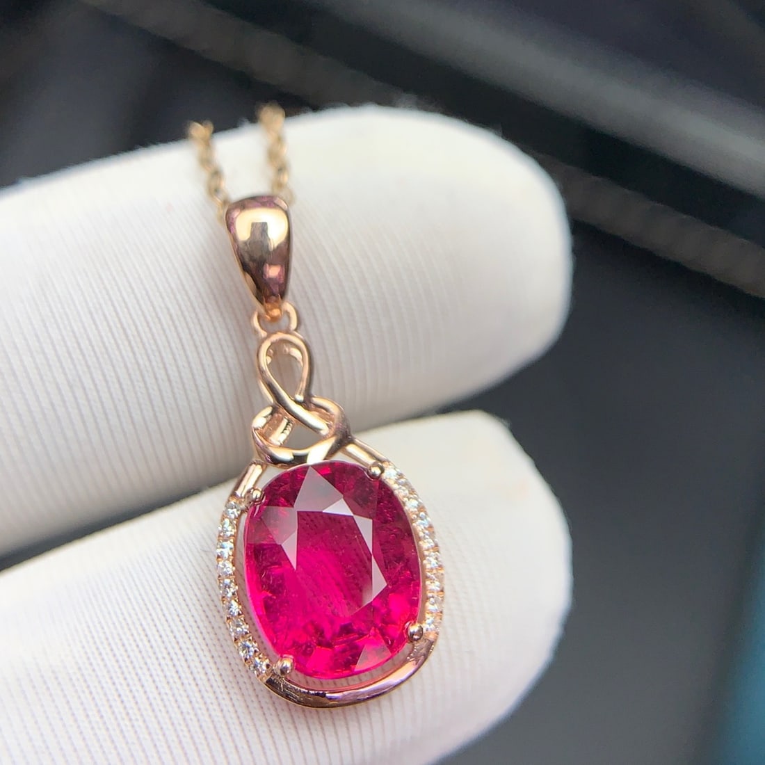 14k Gold 2.4 Ct Natural Tourmaline & Diamond Pendant( Without Chain ) - 5