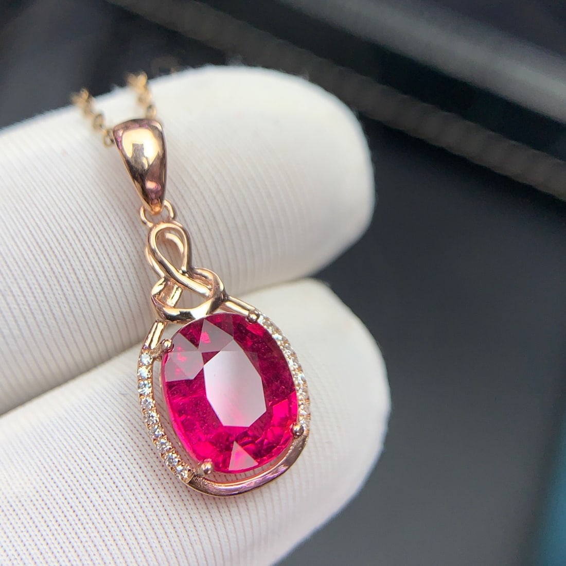 14k Gold 2.4 Ct Natural Tourmaline & Diamond Pendant( Without Chain ) - 6