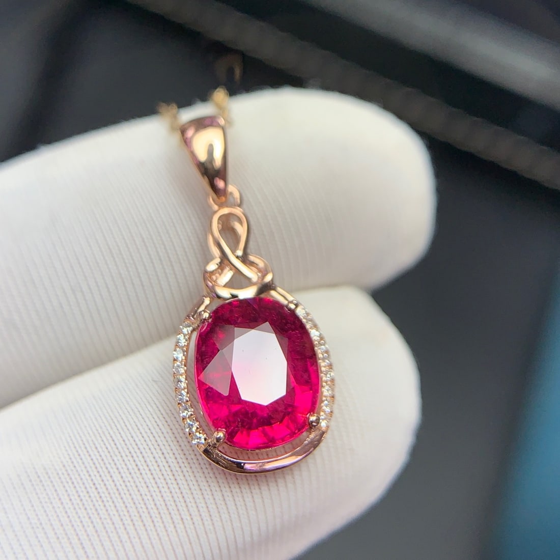 14k Gold 2.4 Ct Natural Tourmaline & Diamond Pendant( Without Chain ) - 7