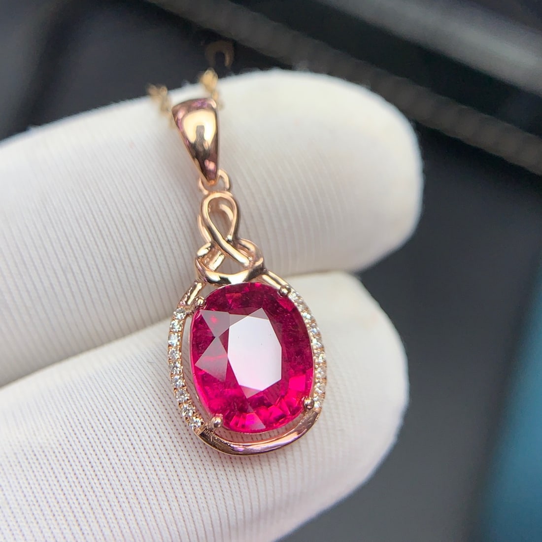 14k Gold 2.4 Ct Natural Tourmaline & Diamond Pendant( Without Chain ) - 8