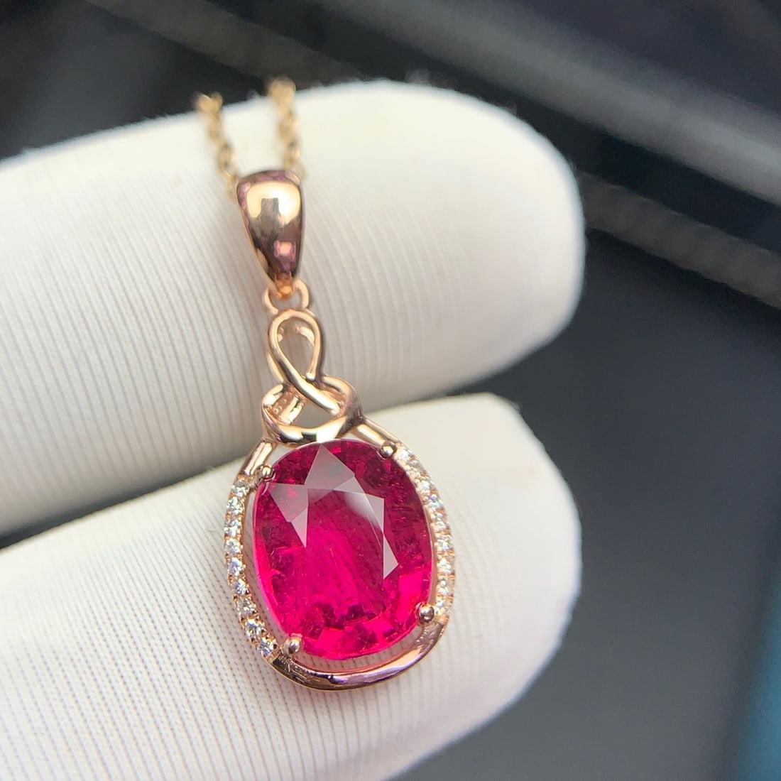 14k Gold 2.4 Ct Natural Tourmaline & Diamond Pendant( Without Chain ) - 9