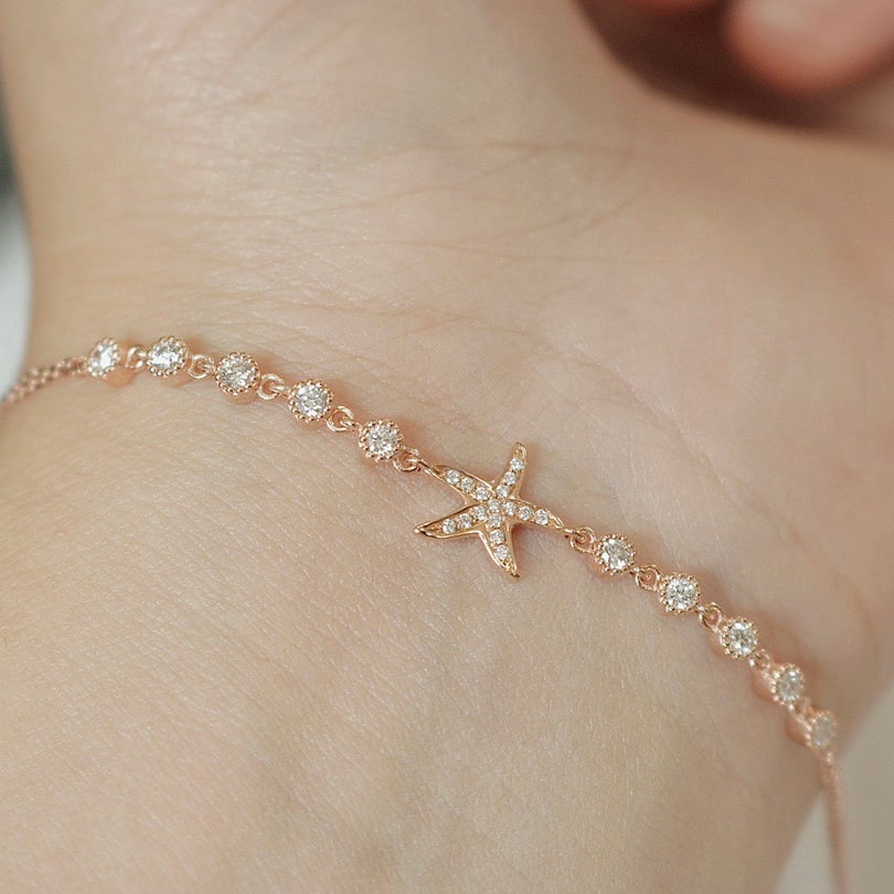 14k Gold 0.22 Ct Natural H Diamond Bracelet - 7