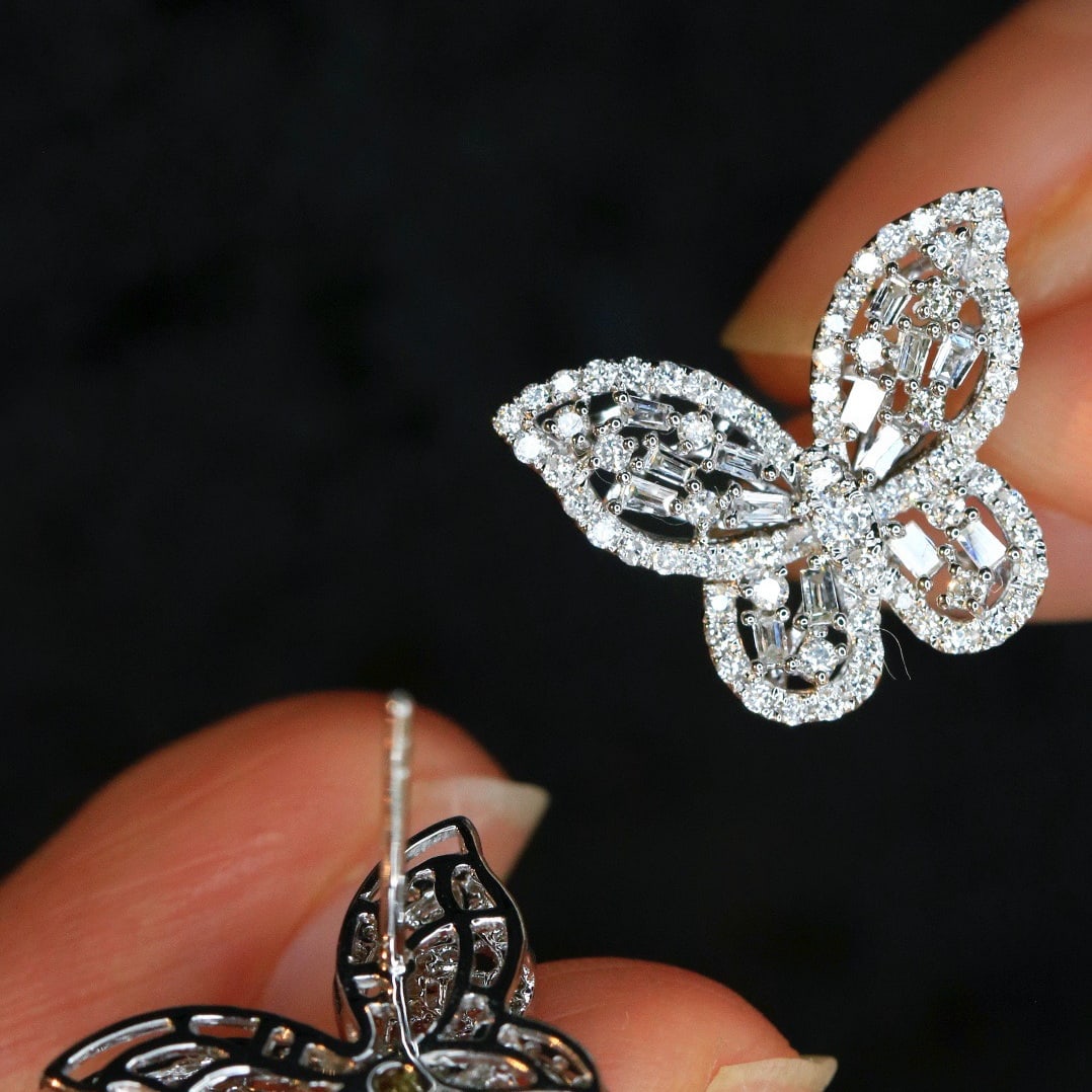 14k Gold 0.88 Ct Natural H Diamond & Butterfly Earrings - 2