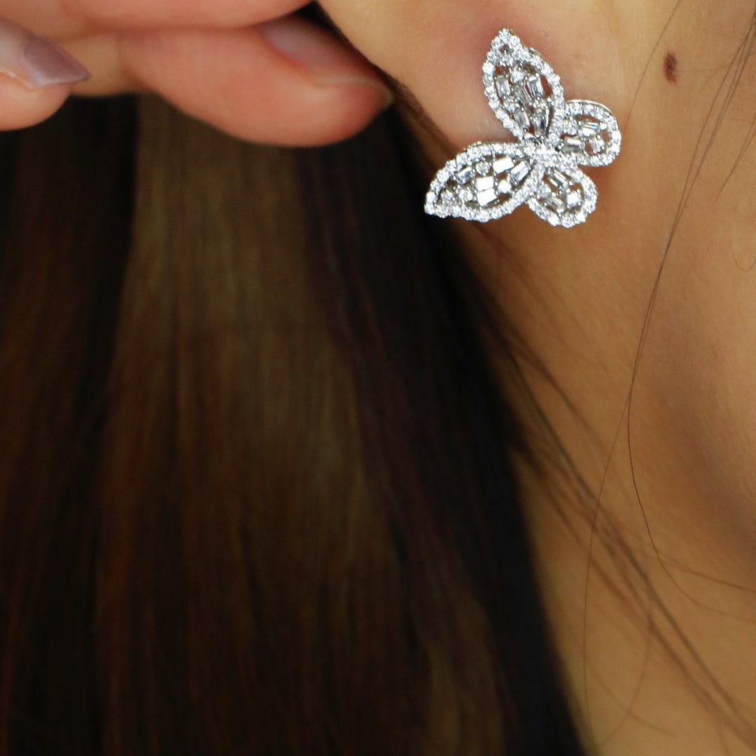 14k Gold 0.88 Ct Natural H Diamond & Butterfly Earrings - 4